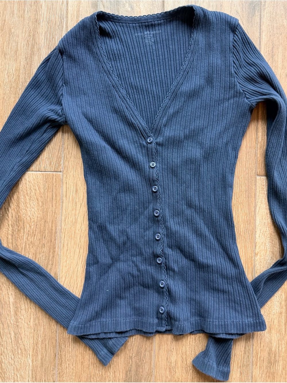 Brandy Melville Black Ribbed V-Neck Button-Front Cardigan